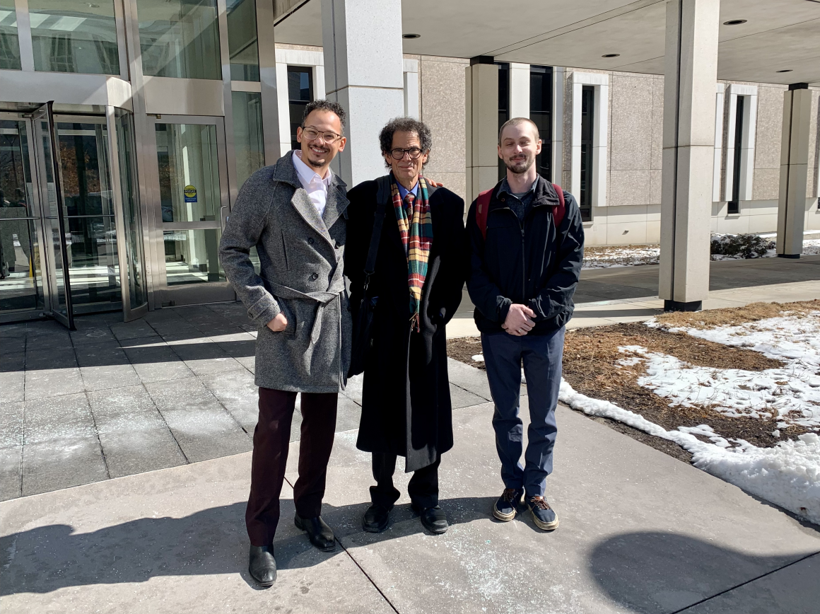 Mark Silverstein, ACLU of Colorado legal director, standing with two plaintiffs in Epps, et al. v. City and County of Denver